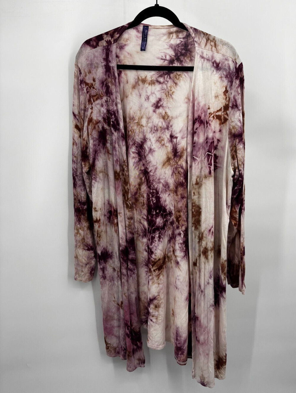 Soft Stich Womens Long Cardigan Open Front Multi Tie Dye Long Sleeve Size 3X